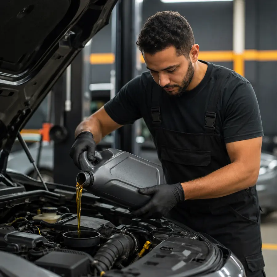 Troca de óleo do motor em centro automotivo
