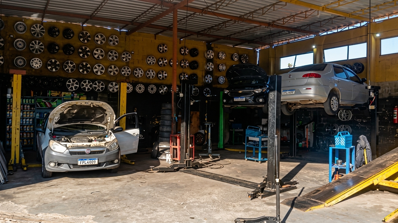 Área de manutenção automotiva da Tom Rodas